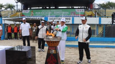 Kapolresta Deli Serdang Hadiri Penyerahan Kirab Api PON Kepada PJ Gubernur Sumut